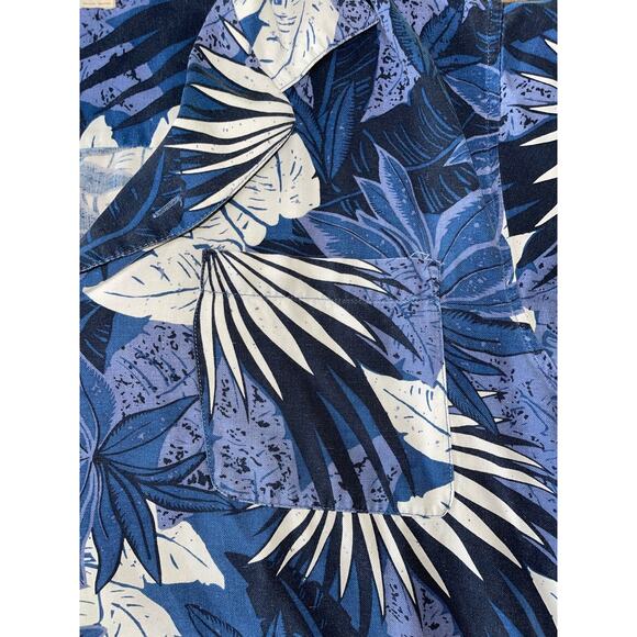 Mens Island Republic 100% Silk‎ Blue White Pocket Button Down Tropical Shirt L - Picture 5 of 7